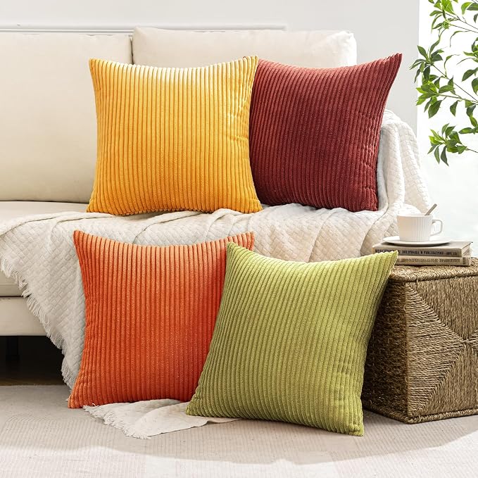 MIULEE Fall Decorative Throw Pillow Covers Yellow Orange Rust 18x18 | Set of 4, Vintage Retro Fall Decor, Mix and Match Color Clash Design, Vibrant Cushion Covers for Sofa Couch Bed Living Room
