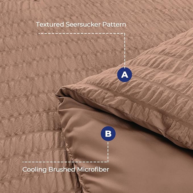 HYMOKEGE Mocha Mousse Full Size Comforter Sets Seersucker 7 Pieces, All Season Luxury Bed in a Bag for Bedroom, Bedding Set with Comforter, Sheets, Pillowcases & Shams