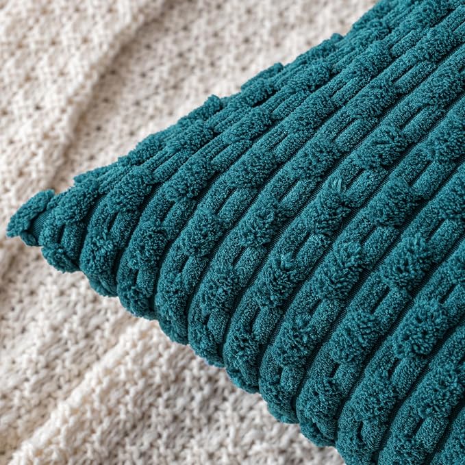 MIULEE Decorative Throw Pillow Covers 20x20 Teal Blue Textured Corduroy | Pack of 2 Striped Pillow Covers Modern Farmhouse Home Decor for Couch Bed Sofa Living Room