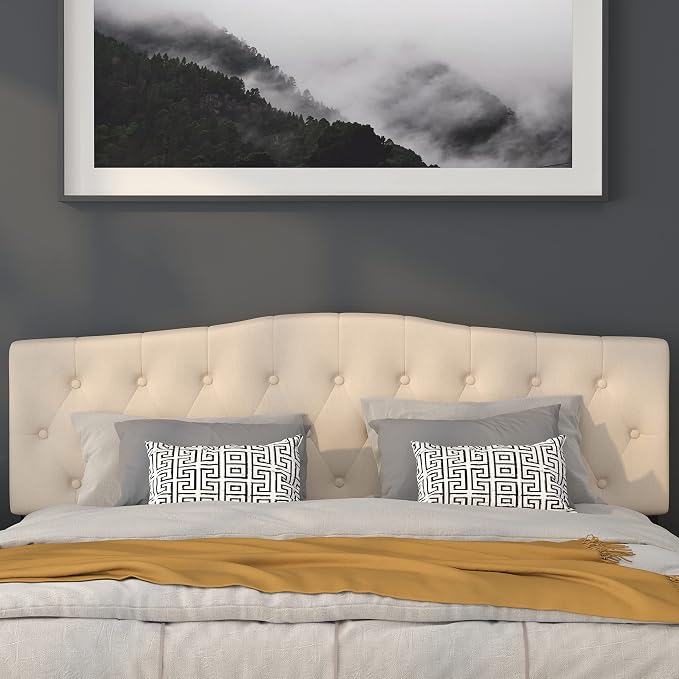 Flash Furniture Cambridge Button Tufted and Diamond Stitched Upholstered King Size Headboard in Beige Fabric