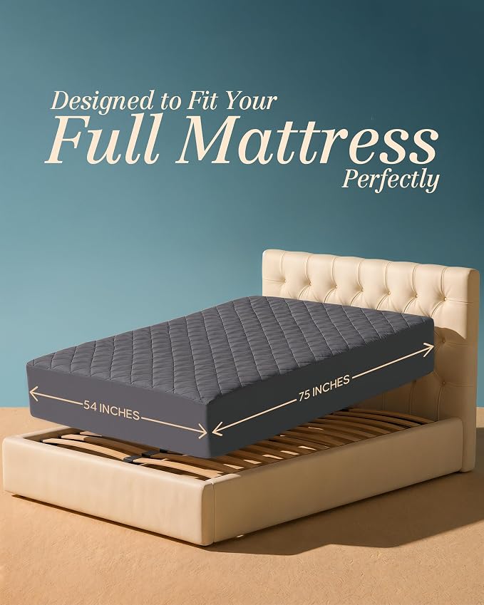 Quilted Fitted Mattress Pad, Full Mattress Protector Topper with Deep Pocket Stretches up to 16 Inches, Machine Washable Mattress Cover by Utopia Bedding (Grey) | Soft Breathable Fitted Mattress Cover, Noiseless, Deep Pockets & Machine Washable for Hom...
