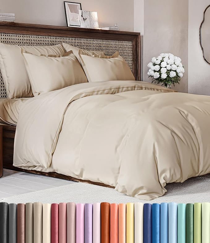 Duvet Cover Cal King Size - Soft 3 Piece with Zipper Closure - Wheat | Extra Soft, Breathable, Cal King Duvet Cover 104" x 98" with 2 Pillow Shams, Zipper Closures & Ties, Women, Men, Kids & Teens