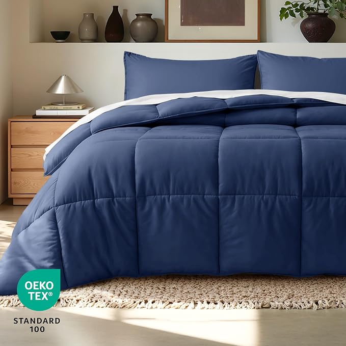 Bare Home Queen Comforter Set - 1800 Ultra Soft (Queen, Dark Blue) | All-Season, Breathable, Hypoallergenic, Premium 1800, Warm, Cozy