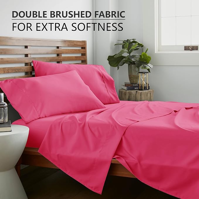 American Home Collection Queen Sheet Set - Ultra-Soft Microfiber 15-Inch Deep Pocket - Wrinkle Free and Fade Resistant (Pink)