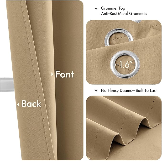 MIULEE Blackout Curtains for Bedroom 2 Panels 40 x 72 Inch Long Taupe Brown | Thermal Insulated, Living Room Darkening Grommet Drapes, Noise Reducing, Light Blocking Window Treatments