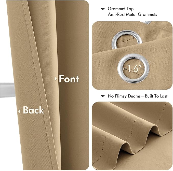 MIULEE Blackout Curtains for Bedroom 2 Panels 40 x 84 Inch Long Taupe Brown | Thermal Insulated, Living Room Darkening Grommet Drapes, Noise Reducing, Light Blocking Window Treatments