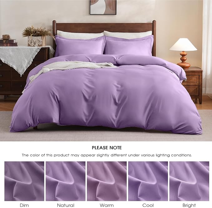 FreshCulture Twin Duvet Cover - 2 Pieces Microfiber Duvet Cover Set with Zipper Closure - Lightweight & Easy Care - 1 Comforter Cover & 1 Pillow Sham - Comforter Not Included (Purple)