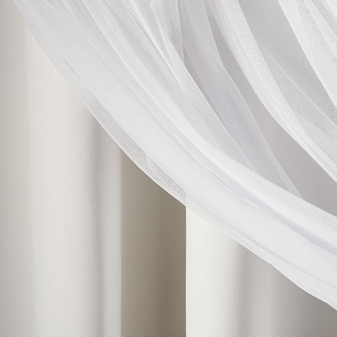 TOWN & COUNTRY LUXE Talia Double Layer Indoor Curtains, Sheer and Room Darkening Blackout, Grommet Top, Energy Efficient, 2-Pack Set, 52"x63", Winter White