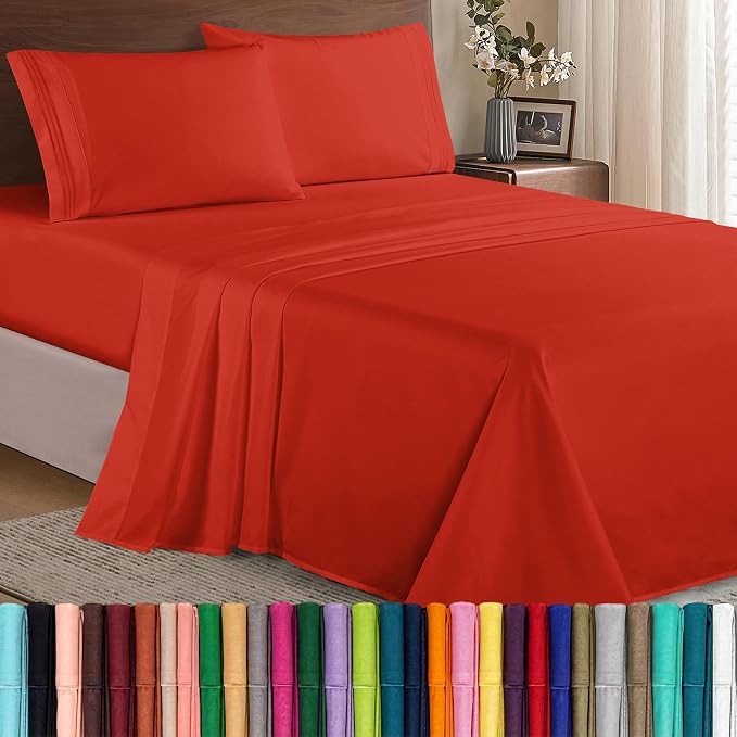 Elegant Comfort Luxury 1500 Premium Hotel Quality Microfiber 4-Piece Sheet Set - Wrinkle Resistant, All Around Elastic Fitted Sheet, Deep Pocket up to 16", California King, Rust