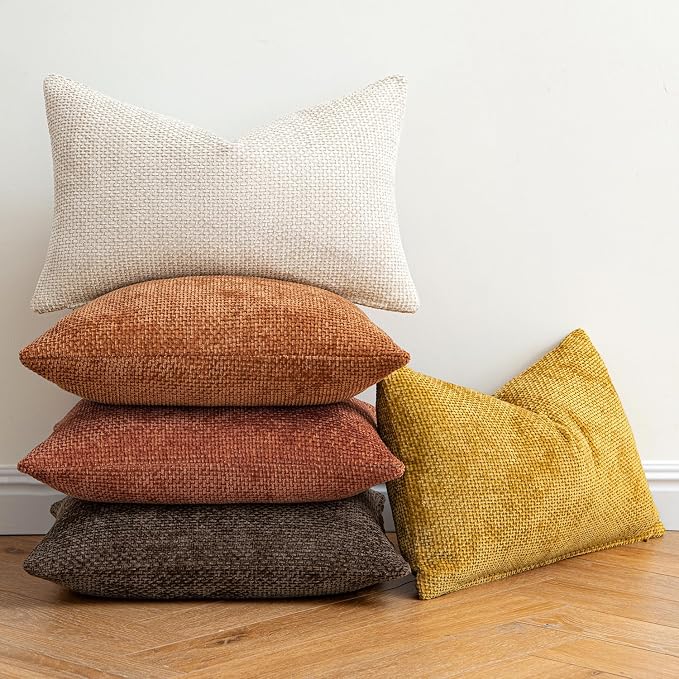 MIULEE Fall Decorative Orange Couch Throw Pillow Covers 18x18 Inch 2 Pack | Modern Boho Accent, Soft Chenille Pillow Covers, Farmhouse Cushion Cases for Home Decor Bed Sofa Living Room