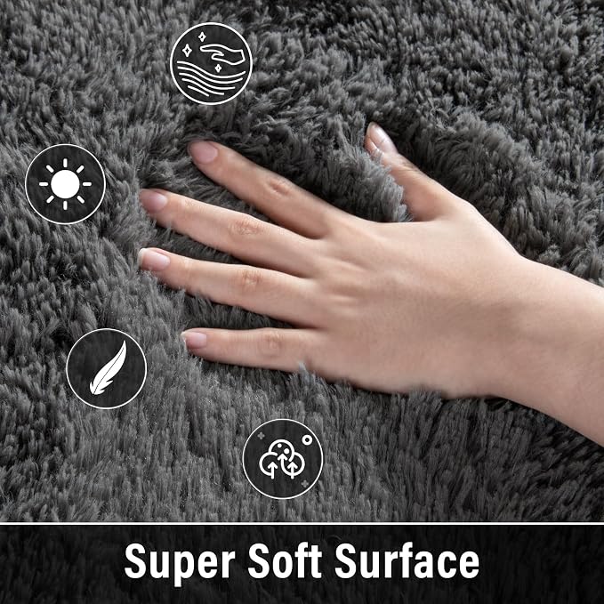 Fluffy Shaggy Small Area Rug, Dark Grey 2x4 Runner Rugs for Bedside Christmas Decor, Mini Fuzzy Plush Throw Rug, Soft Non-Slip Entryway Shag Catpet for Livingroom Holiday Home Aesthetic