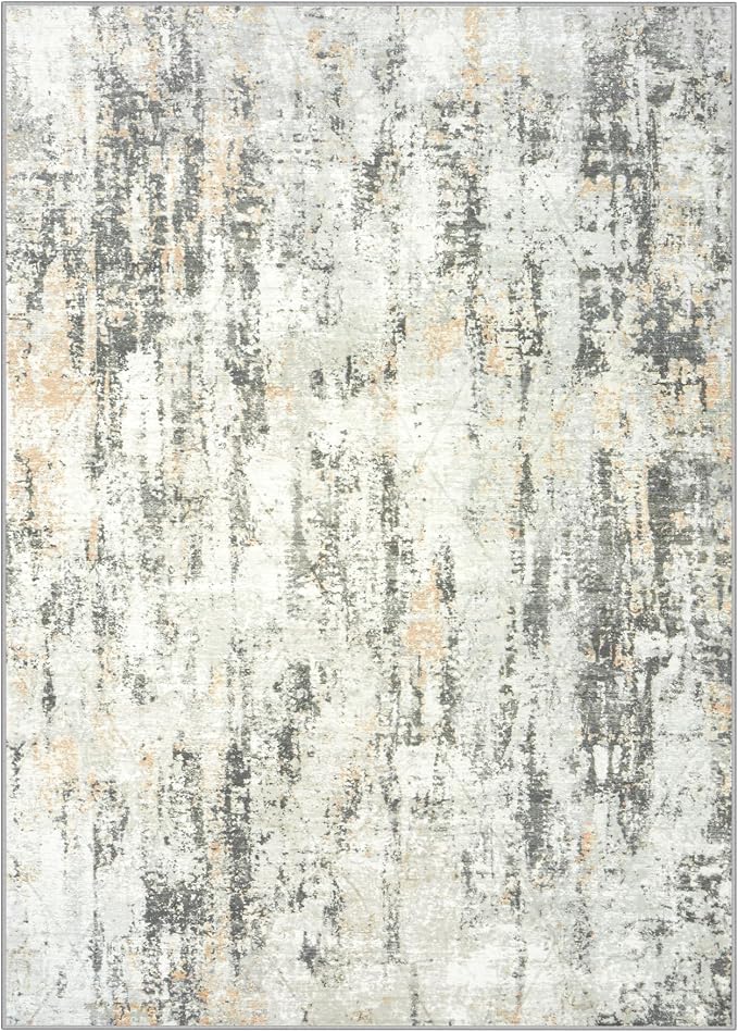 8x10 Area Rugs for Living Room: Washable Abstract Grey Brown Badroom Carpet | Non-slip TPE backing makes this washable soft low-pile rug safe & durable, Pet-friendly decor for dining room,nursery,office