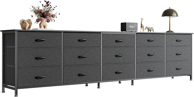 Huuger 86.6 Inch Long Dresser for Bedroom, TV Stand for 65, 75, 85 Inch TV | 15 Large Fabric Drawer Dresser, Entertainment Center for Bedroom, Wide Chest of Drawer with Storage
