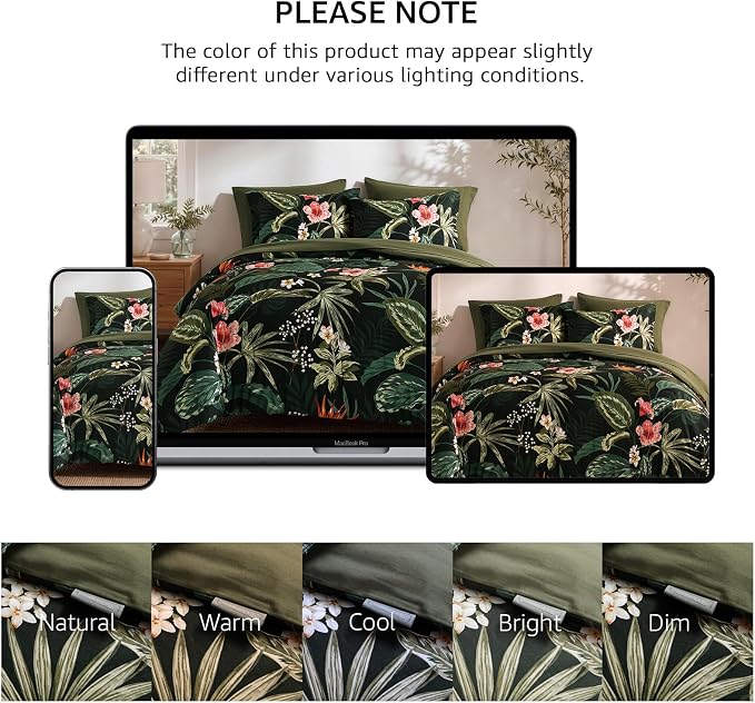 Full Size Comforter Sets - 7 Pieces Floral Bed in a Bag Full Bedding Set | Dark Green Botanical Flowers Comforter Set with Sheets, Pillowcases & Shams for All Seasons