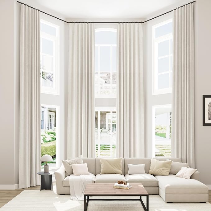 Extra Long 100% Blackout Linen Curtains for Bedroom 142 Inches Long Natural Cream Black Out Curtain Back Tab Thermal Insulated Room Darkening Window Drapes for Living Room 2 Panels Beige Ivory 52x142