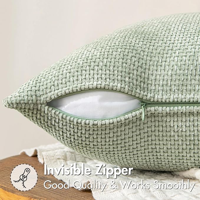 MIULEE Decorative Couch Throw Pillow Covers 18x18 Inch Light Green 2 Pack | Modern Boho Accent, Soft Chenille Pillow Covers, Farmhouse Cushion Cases for Home Decor Bed Sofa Living Room
