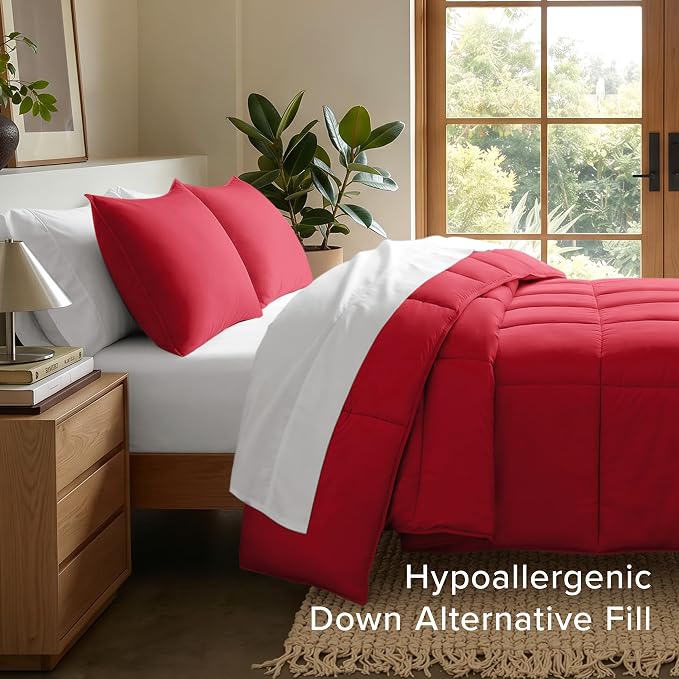 Bare Home Comforter Set - 1800 Ultra Soft (Twin/Twin XL, Red) | All-Season, Breathable, Hypoallergenic, Premium 1800, Warm, Cozy