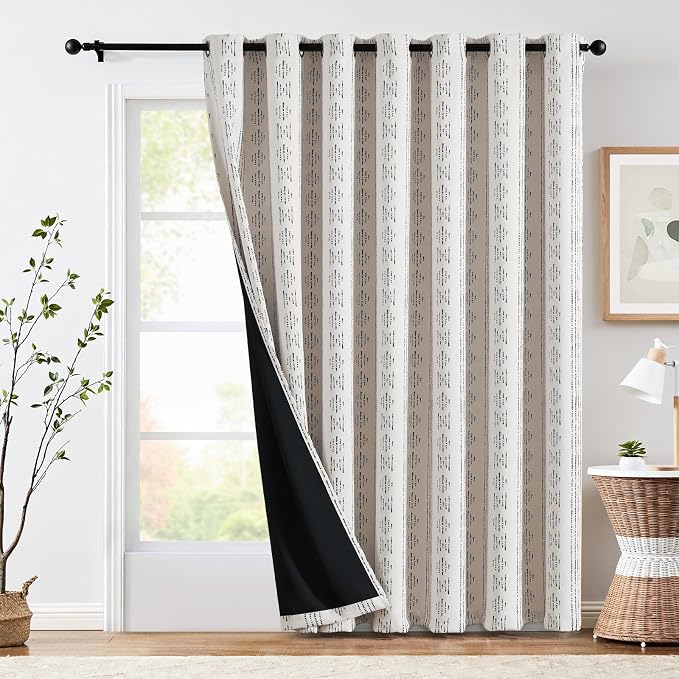 jinchan Boho Blackout Curtains 1 Panel Extra Wide Curtains 84 Inches Long | Black on Beige Geometric Printed Grommet Curtains Room Darkening Thermal Insulated Window Treatments