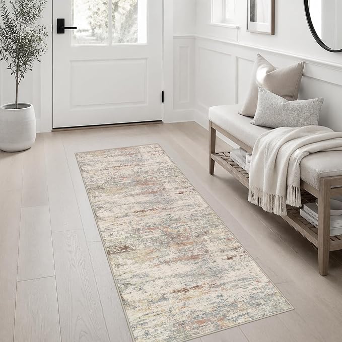 2x5 Washable Runner Rug：Modern Abstract Kitchen Soft Carpet Taupe | For Hallway, Bedroom, Kitchen, Laundry, Bathroom,Door Mat,Modern Abstract,Machine washable,Non-Slip,Stain Resistant,Indoor