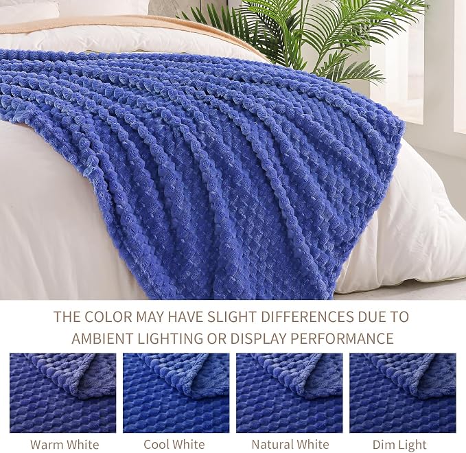 Exclusivo Mezcla 3D Fleece Queen Size Blanket for Bed, Cobalt Blue | Extra Soft Fuzzy Plush Lightweight Bed Blankets, Cozy Fluffy Decorative Blankets for All Seasons, 90x90 Inches