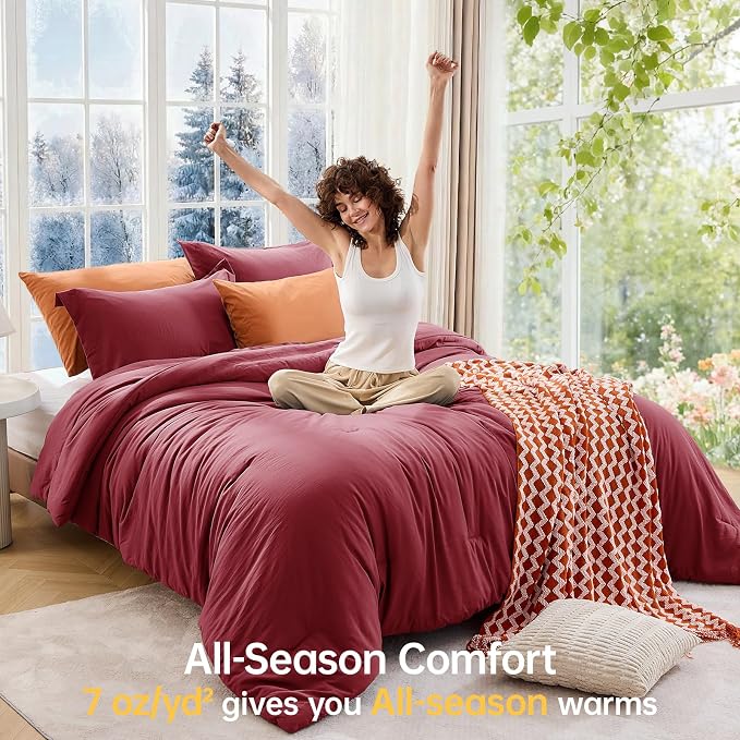 California King Comforter Set, All Season Ultra Soft Down Alternative Bedding - 3 Piece Lightweight Bed Set Includes 1 Comforter (104"x96") and 2 Pillow Shams (20"x36"), Burgundy Red