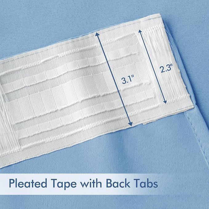 MIULEE Sky Blue Back Tab Blackout Curtains 52x90 Inch Long 2 Panels Set | Rod Pocket Pinch Pleated, Thermal Insulated, Room Darkening, Light Blocking, Privacy Curtains for Living Room Bedroom
