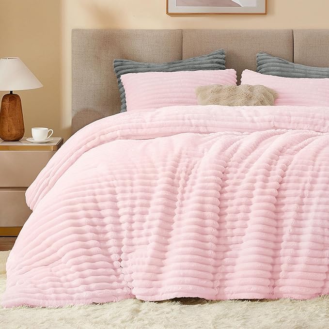 BEDELITE Fleece Twin/Twin XL Comforter Set, Fluffy Bed Set, Cherry Blossom | Super Soft & Warm Bedding, Luxury Fuzzy Faux Fur Comforter for Winter, Heavy Plush Bedding, with 1 Pillowcase