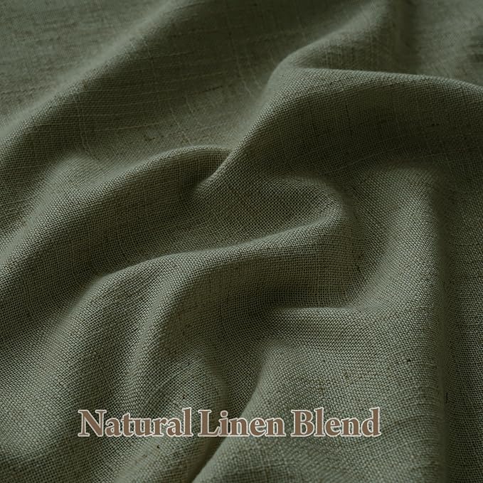RYB HOME 100% Blackout Olive Green Pinch Pleated Linen Curtains for Bedroom, 2 Layers Thermal Insulated Natural Neutral Decor for Farmhouse Living Room, 40" W x L84 L, 2 Panels Set