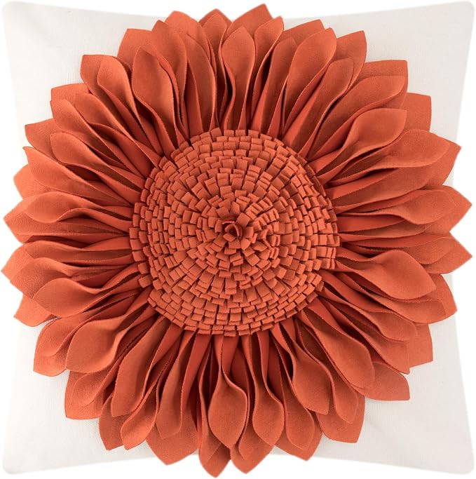 OiseauVoler Fall 3D Sunflower Throw Pillow Cover Decorative Handmade Pillowcase Cushion Cover Case for Home Sofa Bed Living Room Decor 18x18 Inch Pumpkin Orange