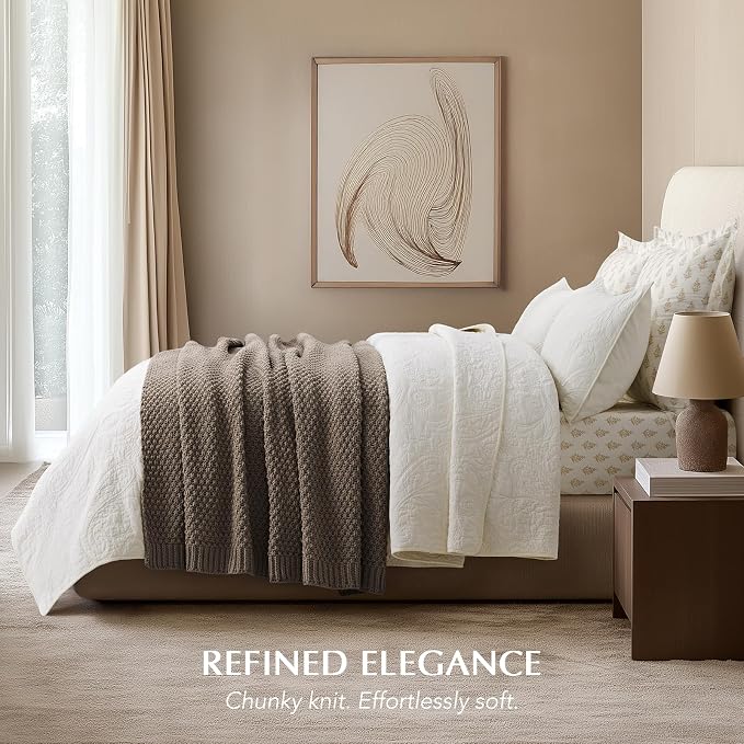 EVERGRACEHOME Chunky Chenille Knit Throw Blanket, 50 x 60, Mocha Brown | Sculpted Moss Stitch, Chic Modern Farmhouse, All-Season Warmth, OEKO-TEX® Certified, Elegant Blanket for Couch, Bed, Sofa