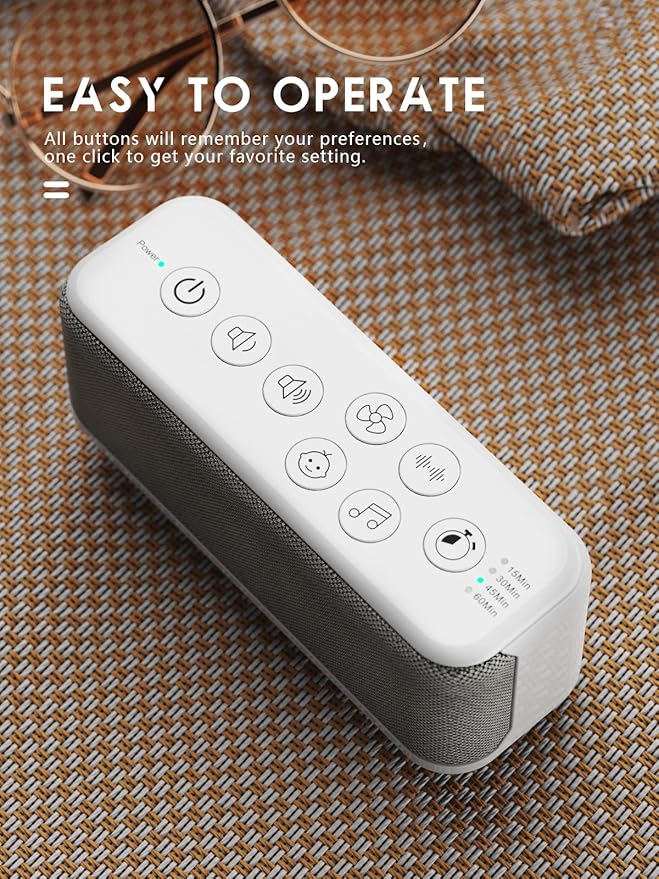 White Noise Machine, Sound Machine for Office Privacy, Sleep and Focus | 42 Non-Looping Sounds, 3000mAh USB-Rechargeable Battery, Dual Speakers, Auto-Off Timer, 8 Volume Levels and Memory