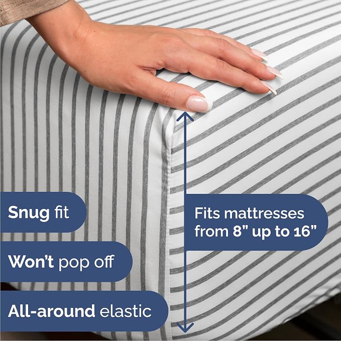 Cal King Size 4 Piece Sheet Set - Comfy Breathable & Cooling - Grey Stripes | Hotel Luxury Bed Sheets for Women & Men, Deep Pockets, Easy-Fit, Extra Soft & Wrinkle Free Sheets, Oeko-Tex Bed Sheet Set