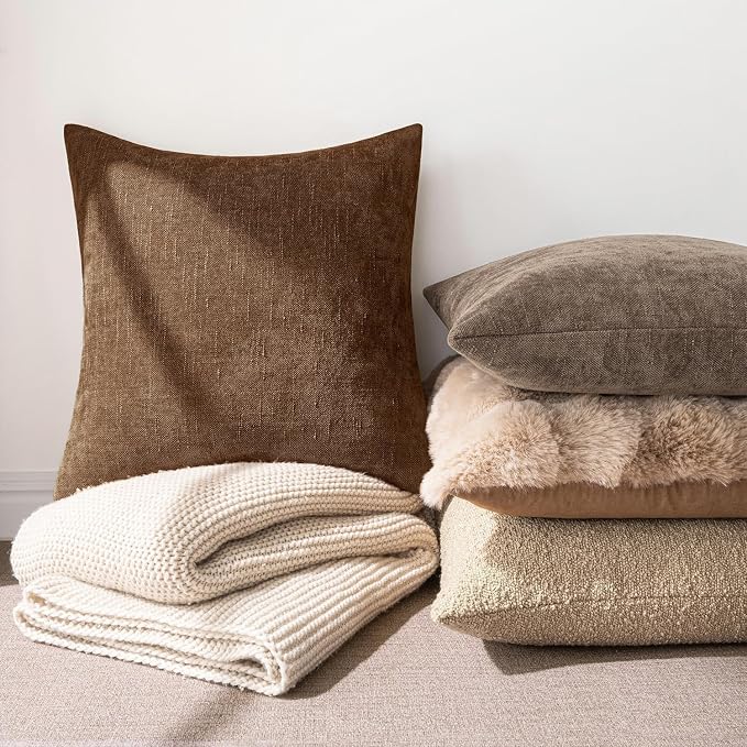 MIULEE Textured Chenille Throw Pillow Covers 20x20 Inch Honey Brown | Pack of 2 Decorative Soft Throw Pillows, Solid Textured Cushion Covers, Modern Home Decor for Couch Sofa Bedroom Living Room