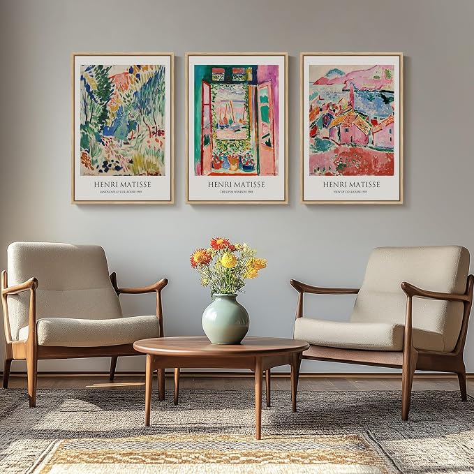 Framed Matisse Wall Art, 3 Piece Large Canvas Abstract Art Prints for Living Room, Henri Matisse Famous Landscape Painting Picture - Total Size 30x60