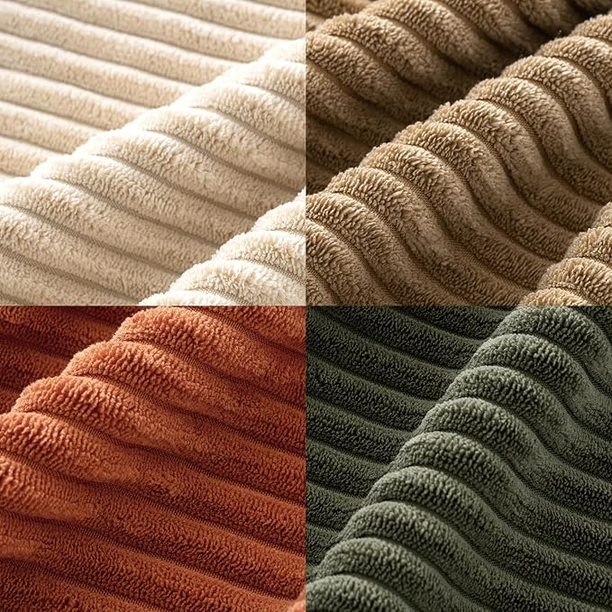 MIULEE Fall Corduroy Decorative Throw Pillow Covers Rust-Olive Green 24x24 | Set of 4, Vintage Fall Decor, Rustic Brown Green Collection, Boho Farmhouse Cushion Covers for Couch Bed Sofa Living Room