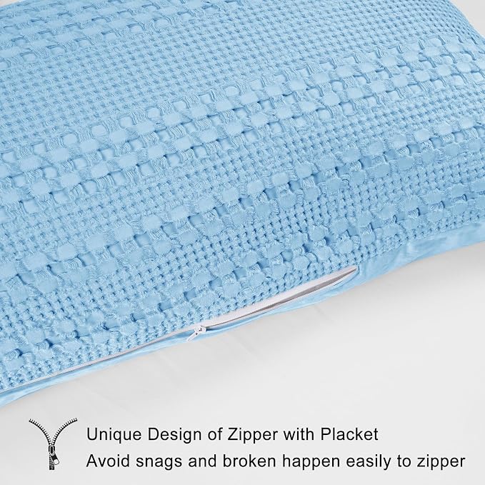 PHF Waffle Weave Body Pillowcase with Zipper, 1 Pack 100% Cotton 20" x 54" Pillow Sham, No Insert, Soft & Breathable Pillow Case, Aesthetic Woven Body Pillow Cover for Bedroom Decor, Sky Blue