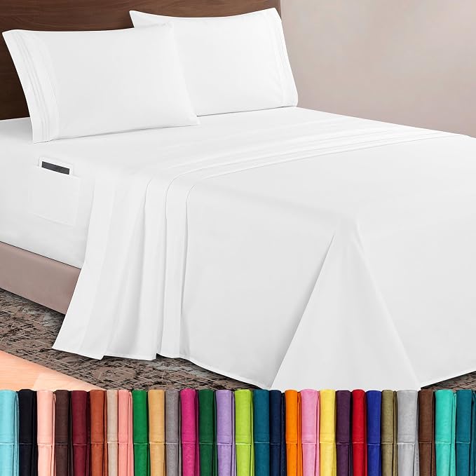 Elegant Comfort Luxurious 1500 Premium Hotel Quality Microfiber 4-Piece Sheet Set, 18-24 Inches Deep - Extra Deep Pocket Sheets - Ultra Soft 4PC Deep Pocket Sheets, Full, White
