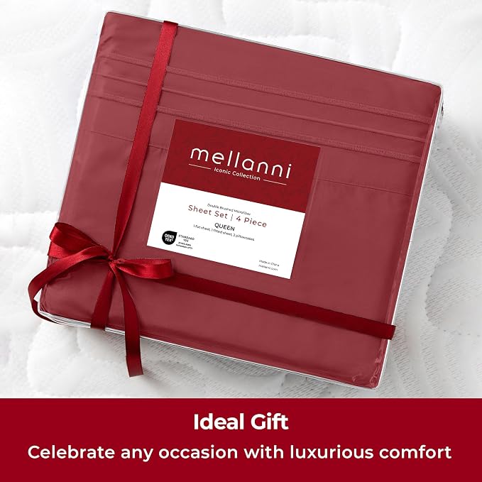 Mellanni Extra Deep Full Sheets - 4 PC Iconic Collection Bedding | Hotel Luxury, Ultra Soft, Cooling Bed Sheets - Wrinkle, Fade, Stain Resistant (Full, Brick Red)
