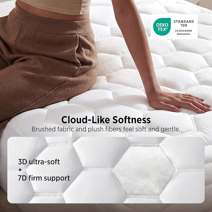 Bedsure Full Size Mattress Pad - Quilted Fitted Mattress Topper Protector with 8-21 Inches Deep Pocket, Noiseless Breathable Bed Cover Padded, Machine Washable, White, 54x75 Inches (Pack of 2)