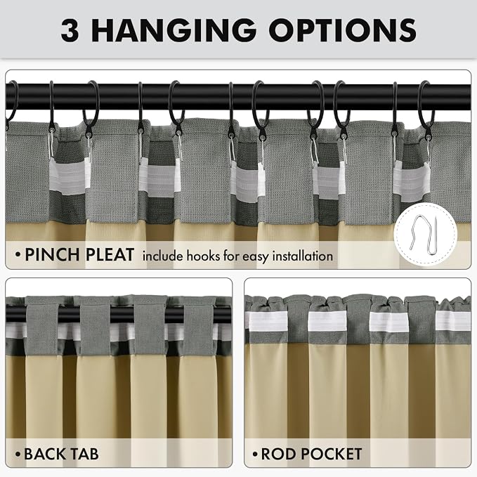 MIULEE 100% Blackout Linen Curtains 42 x 84 Inch Dark Grey 2 Panels | Thermal Insulated, Room Darkening Drapes for Bedroom Living Room, Back Tab Rod Pocket Pinch Pleated, Solid Luxury Decor