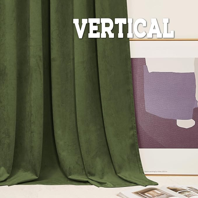RYB HOME Olive Green Velvet Blackout Curtains 96 inches for Living Room | Thermal Insulated,Privacy UV Block,OEKO-TEX Certified,Luxury Window Decor for Dining Room Sliding Door,W52 x L96,2 Panels
