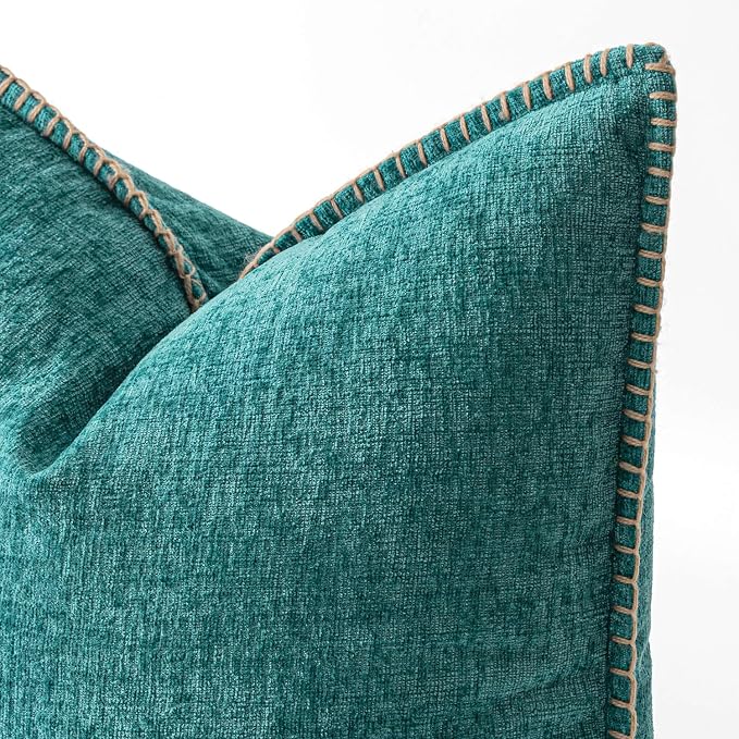 MIULEE Decorative Couch Throw Pillow Covers 20x20 Inch Teal 2 Pack | Farmhouse Pillow Covers with Stitched Edge, Soft Chenille Cushion Cases, for Sofa Bed Living Room Home Decor