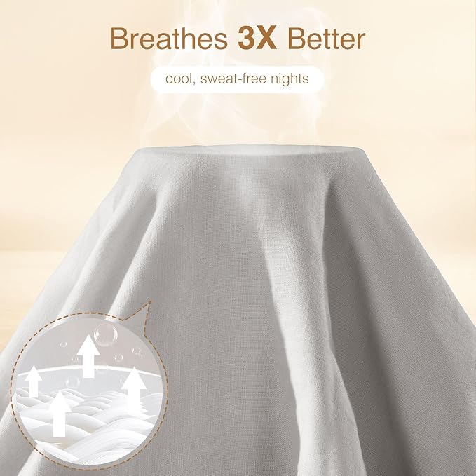 SONORO KATE 100% French Linen Queen Duvet Cover Set,Zipper Closure,3PC | Natural French Flax,Soft Breathable for Hot Sleepers,Moisture Wicking & Durable,4 Corner Ties,Grey