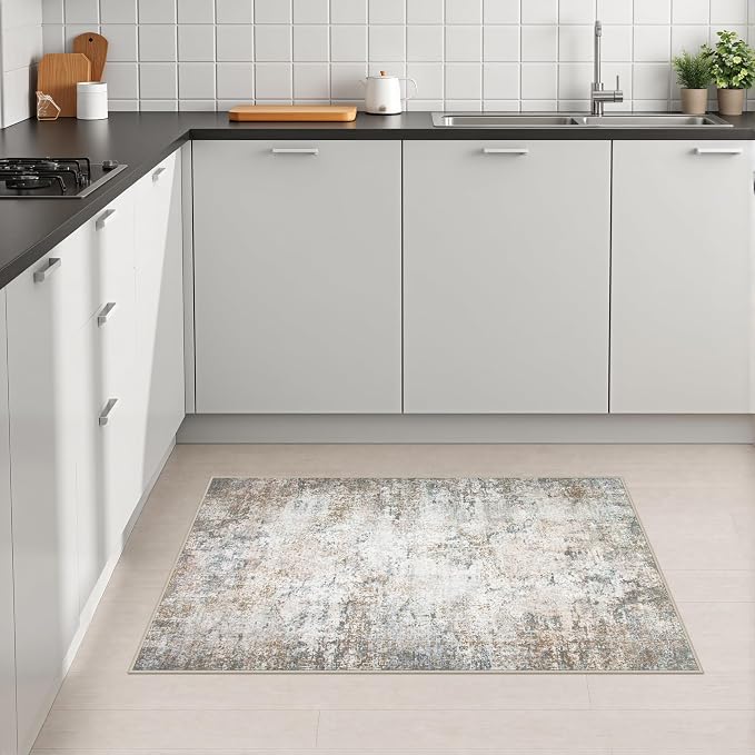 2x3 Washable Entryway Rug: Modern Abstract Indoor Soft Carpet Brown | For Entrance, Bedroom, Kitchen, Laundry, Bathroom,Door Mat,Modern Abstract,Machine washable,Non-Slip,Stain Resistant,Indoor