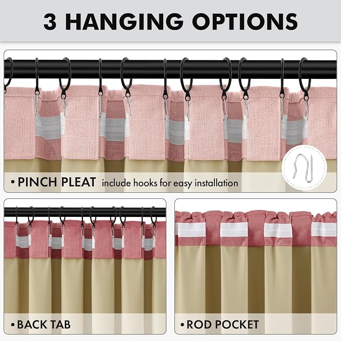 MIULEE 100% Blackout Linen Curtains 42 x 84 Inch Blush Pink 2 Panels | Thermal Insulated, Room Darkening Drapes for Bedroom Living Room, Back Tab Rod Pocket Pinch Pleated, Solid Luxury Decor