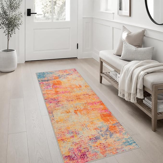 2x5 Washable Runner Rug：Modern Abstract Soft Carpet Galaxy Haze | For Hallway, Bedroom, Kitchen, Laundry, Bathroom,Door Mat,Modern Abstract,Machine washable,Non-Slip,Stain Resistant,Indoor