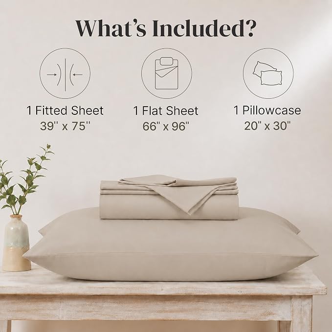 Modern Threads Soft Microfiber Solid Sheets - Luxurious Microfiber Bed Sheets - Includes Flat Sheet, Fitted Sheet with Deep Pockets, & Pillowcases Khaki Twin