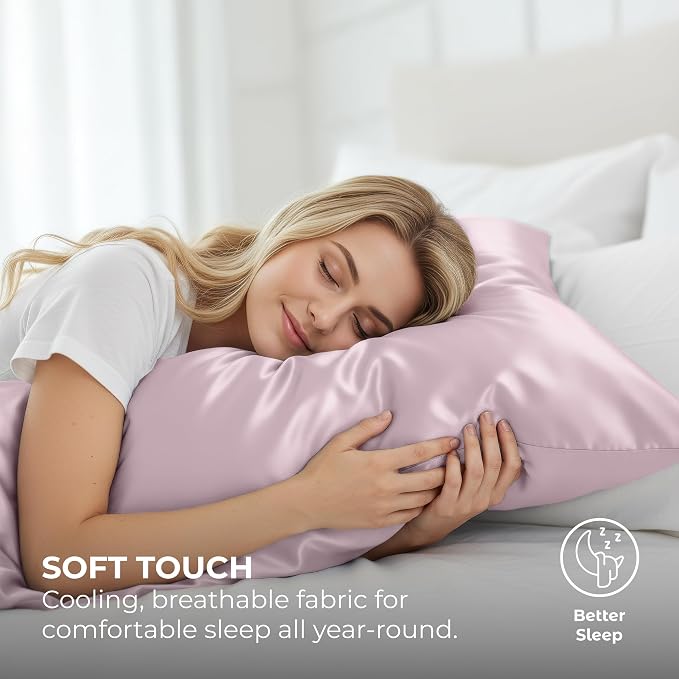 Pure Bedding Satin Pillowcase 2 Pack - King Size (20"x40", Champagne Pink) - Silky Pillow Cases for Hair and Skin - Satin Pillow Covers with Envelope Closure - Extra Soft Premium Microfiber