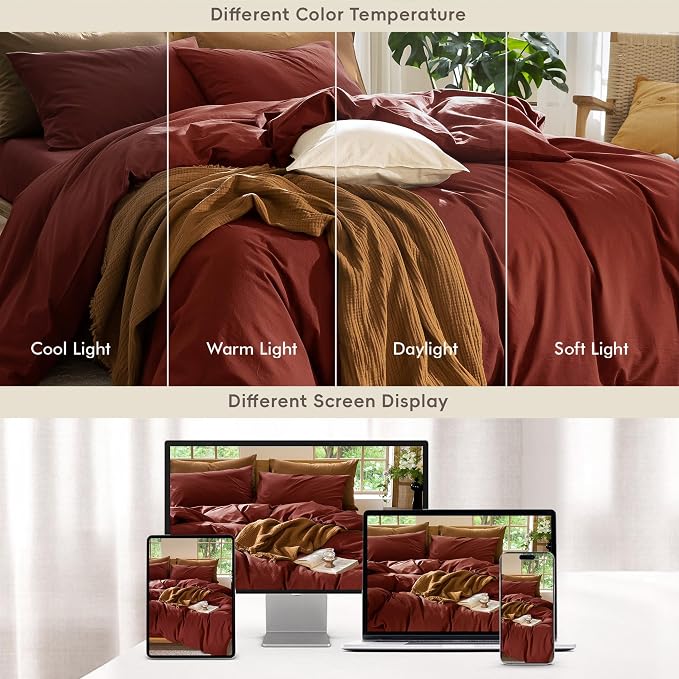 MooMee Duvet Cover Set 100% Washed Cotton Linen Like Full | Relaxed Linen-like Texture. Soft, Breathable & Long-lasting Comfort. Lightweight. Hidden Zipper with 8 Interior Corner Ties