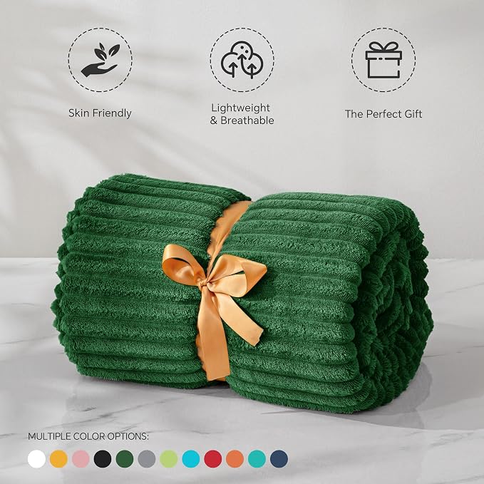 BEDELITE 3D Ribbed Dark Green Fleece Throw Blanket for Couch, 50x60 Inch | Soft Warm Decorative Fluffy Blanket, Cozy Plush Lightweight Fuzzy Throw Blanket for Bed Sofa Home Room Decor, Gift for Women